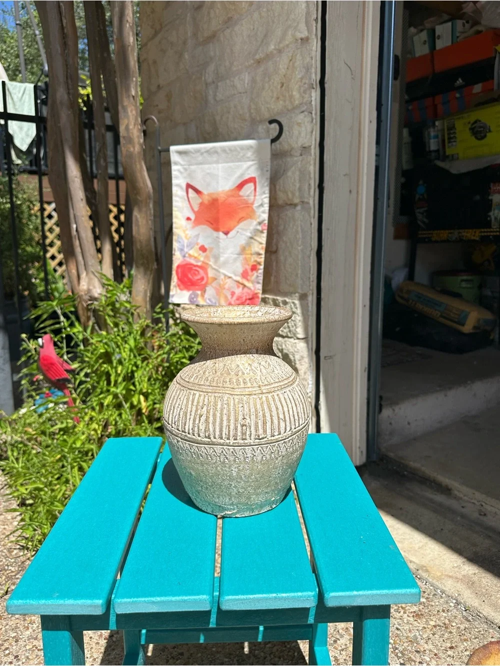 Decorative Textured Ceramic Vase in Beige/gold